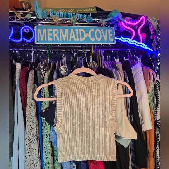 #0519 L/XL NEW ZENANA Lt Caramel Stone Wash Ribbd Brami Semi Crop Fits 38A-40DD - Picture 7 of 12